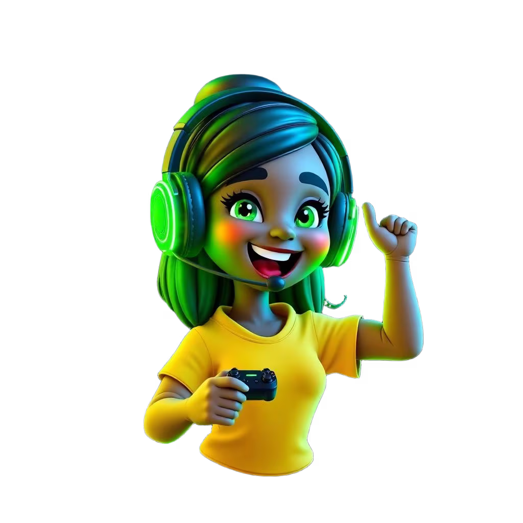 3D character wearing gaming headset celebrating uncapped fibre